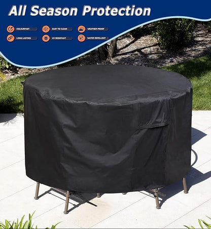 Round Patio Furniture Covers - 110" Dia Waterproof Table & Fire Pit Cover - Anti-Fading for Outdoor Dining Set