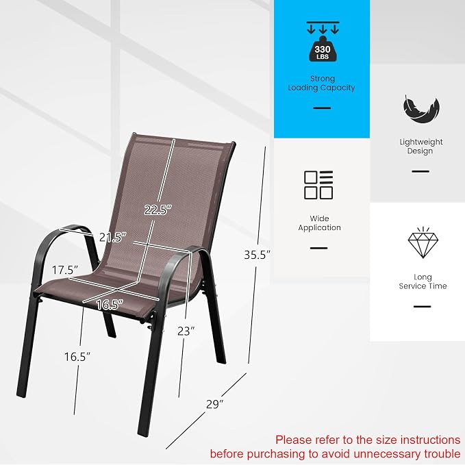 Tangkula Patio Dining Chairs Set of 2, Outdoor Stackable All Weather Heavy Duty - Image 3