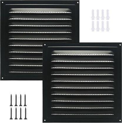 2pcs Attic Vent Soffit Vent Aluminum Wall Vent Metal Shed Vent Square Vent Louver Vent Grille with Built-in Insect Screen for Exterior Door House Attic Garage Ceiling (Black 6" x 6"-2 Pack)