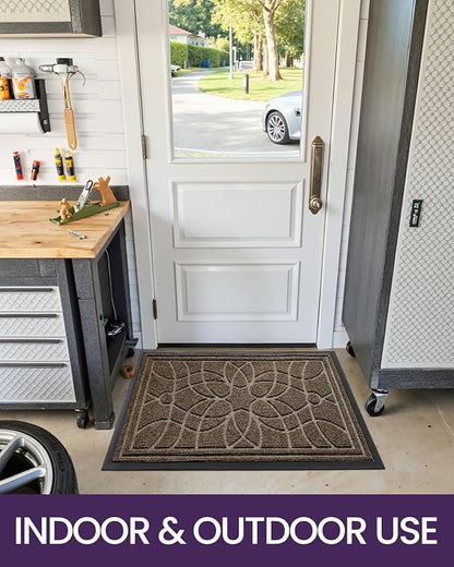DEXI Front Door Mat Outside Entrance, Heavy Duty Non Slip Low Profile Doormat for Entryway, Trap Dirt and Moisture Welcome Mats, Easy Clean, Patio, Garage, 6x4, Brown