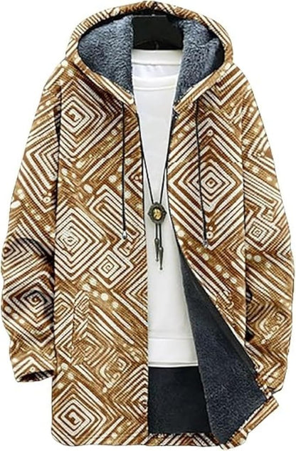 Men's Hooded Sweater Coat Knit Fleece Lined Long Cardigan Jacket with Zip Front Pocket Vintage Casual Zip Up