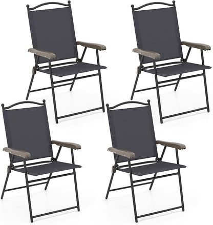 GIANTEX Set of 4 Patio Folding Chairs, Outdoor Patio Dining Chairs w/Armrest by Giantex