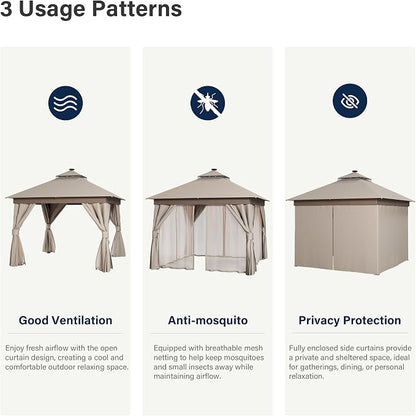 10'x10' Outdoor Gazebo with LED Lights, Metal Heavy Duty Patio Canopy Tent with - Image 8