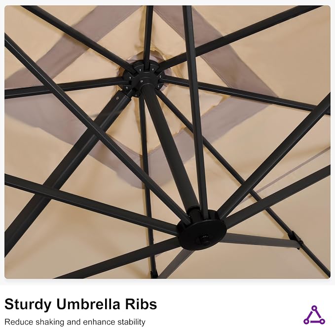 PURPLE LEAF Patio Telescopic Umbrella 11.5' x 11.5' Up Down Lifting Beige | - Image 9