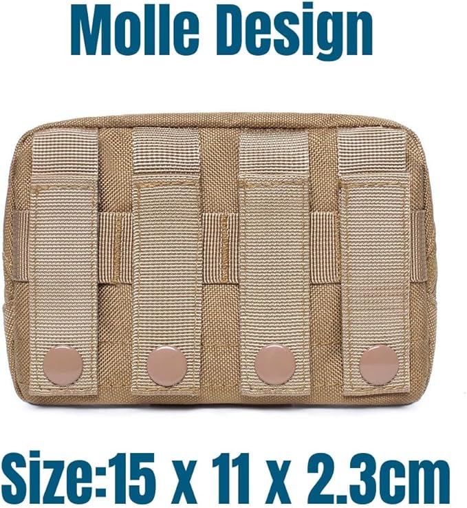 Tactical Modular Pocket Pouch Molle Small Tool Belt Hook Elastic Loops Plate Carrier Military Hunting Vest Mini Bag Outdoor (Tan)