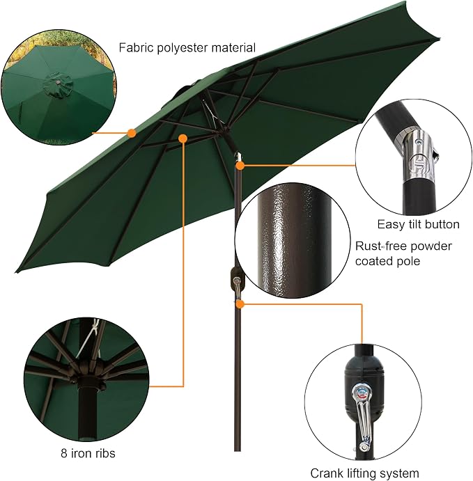 9' Outdoor Patio Umbrella, Outdoor Table Umbrella, Yard Umbrella, Market - Image 2
