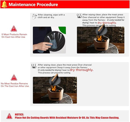 Smash Burger Press Kit 56 Pcs,grill press,7.9 Inch Cast iron hamburger smasher tool,Wood Handle Grill Press with and Griddle Accessories,Barbecues and Tailgates