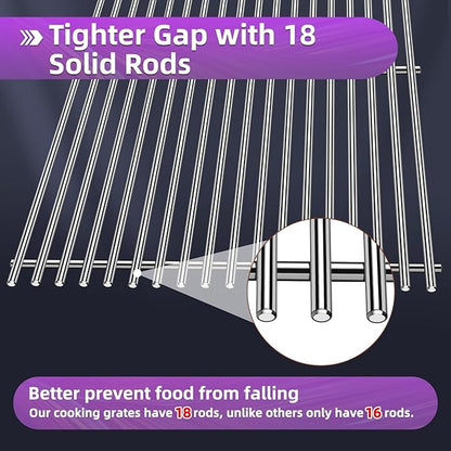 19.5" 304 Stainless Steel Grill Grates for Weber Genesis 300 Series E310 E320 E330 S310 S320 S330 EP-310 EP-320 EP-330 Gas Grills 2-Pack Cooking Grids Replacement Parts for Weber 7524, 7528
