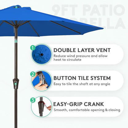 JEAREY 9FT Outdoor Patio Umbrella, Market Umbrella, Royal Blue | Outdoor Table - Image 2