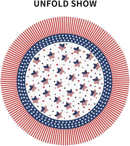 American Flag Round Tablecloth 4th of July American Flag 60 Inch Waterproof Rustic Table Cloth Fabric Farmhouse Stripe Tablecloth Decorative for Picnic Party Holiday Home Indoor Outdoor
