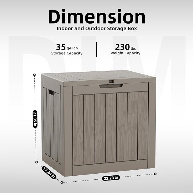 PatioZen 35 Gallon Deck Box Outdoor, Weatherproof Resin Patio Storage Box - Image 2