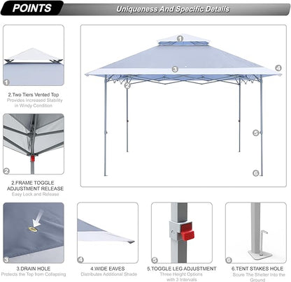 ABCCANOPY Easy Set-up 13x13 Canopy Tent 169 sq.ft Sun Shade Light Gray