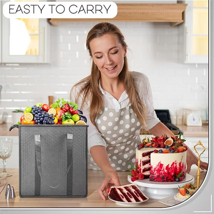10 Pack Large Insulated Grocery Bags Reusable Shopping Bags with Zippered Top 13 x 12 x 7 Inch Thermal Cooler Totes Bulk with Handles for Hot Cold Food Delivery Refrigerator(Grey,Black)