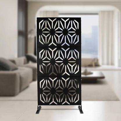 Metal Outdoor Privacy Screen with Stand,Freestanding Privacy Screen & Panels, Decorative Outdoor Divider with Stand Panels for Deck Patio Balcony (35.4 * 15.75 * 74.8in)