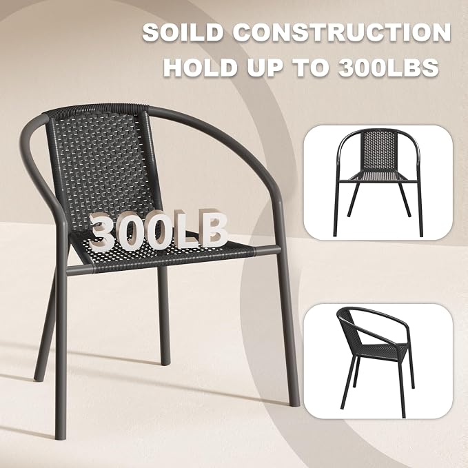 Grezone 4-Piece Rattan Indoor-Outdoor Restaurant Stack Chair Versatile and - Image 6