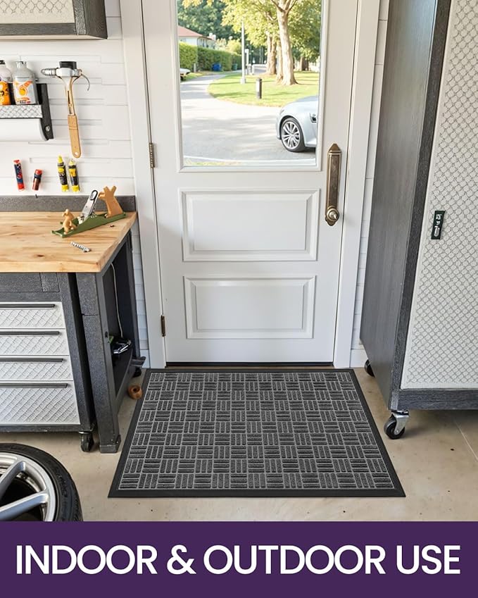 DEXI Front Door Mat Outside Entrance, 4x6 ft Large Rubber Entry Doormat Heavy Duty, Welcome Mats Non Slip for Inside House Floor Entryway Double Doors Exterior Patio, Maze Grey