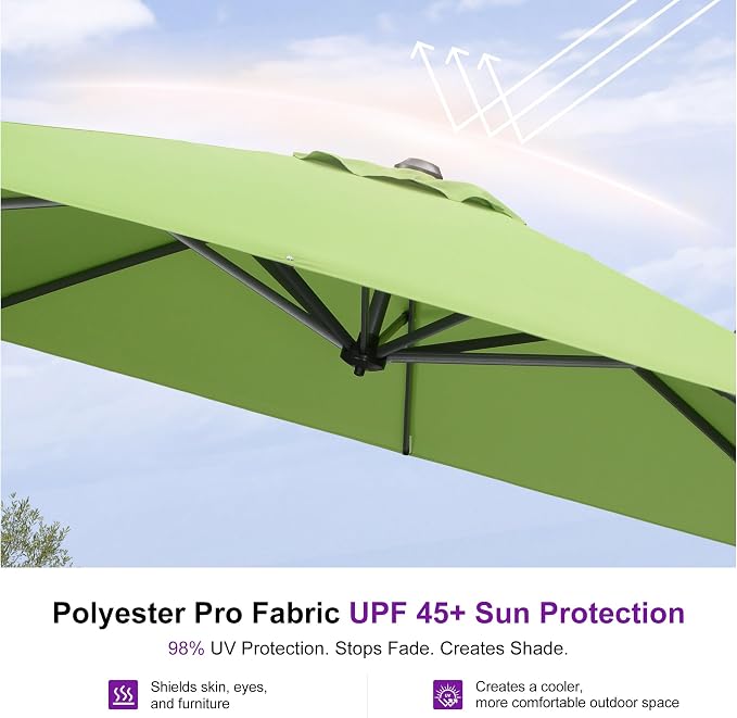 PURPLE LEAF Patio Umbrella Outdoor 10' x 10' Square Easy Setup Apple Green | - Image 5