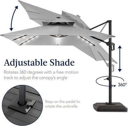 Best Choice Products 12x12ft LED Cantilever Patio Umbrella w/Base Included & - Image 5