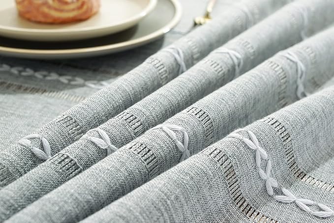 Chassic 60 x 104 inches Farmhouse Style Linen tablecloths, Wrinkle Resistant Washable Dining Room Table Cloths for 6 Foot Rectangle Tables - Hemstitch Light Grey