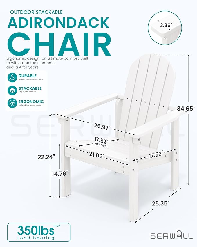 SERWALL HDPE Stackable Adirondack Chairs Set of 2, Space-Saving - Image 3