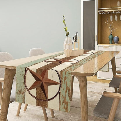 Texas Western Star Table Runner, Farmhouse Cowboy Country Barn Star Table Runners for Home Living Room Holiday Dinner Scarf Decor, 13x90inch