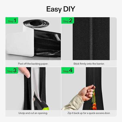 VIVOSUN 4-Pack Self Adhesive Zipper Door for Debris Barriers, 3In. x 7Ft. Peel & Stick, Heavy-Duty & Double-Sided Zipper for Tarp, Greenhouse, Indoor Outdoor Tent, Black