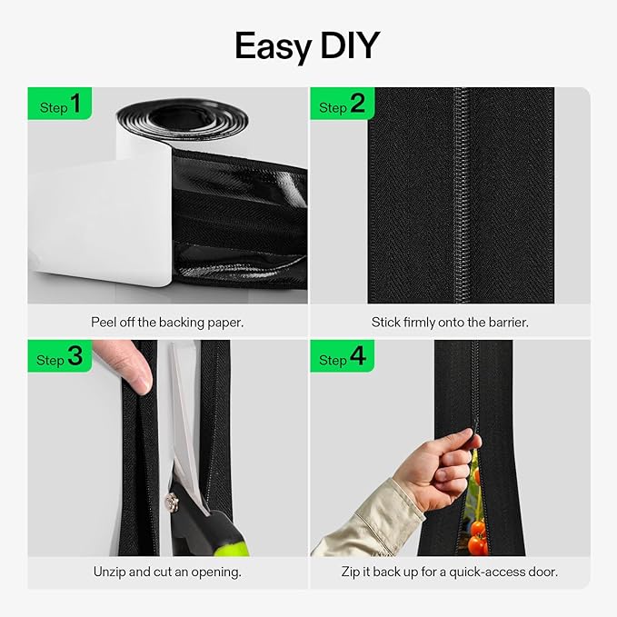 VIVOSUN 2-Pack Self Adhesive Zipper Door for Debris Barriers, 3In. x 7Ft. Peel & Stick, Heavy-Duty & Double-Sided Zipper for Tarp, Greenhouse, Indoor Outdoor Tent, Black