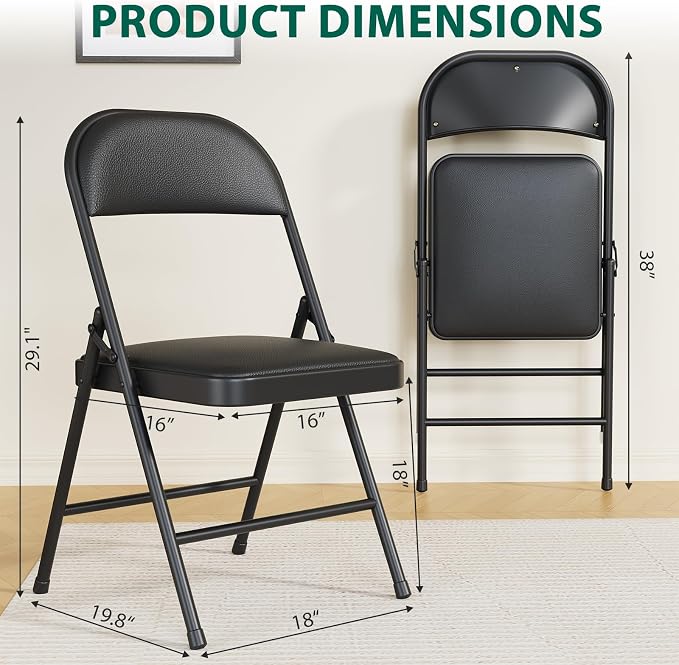 8 Pack Padded Folding Chairs, Portable Metal Foldable Chairs - Image 3