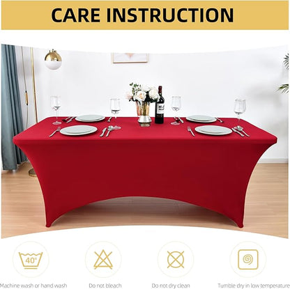 2-Pack 8ft Spandex Table Covers for Rectangle Folding Tables - Washable Elastic Tablecloth - Ultimate Fitted Table Protector for Birthday Parties, Trade Shows, Banquet