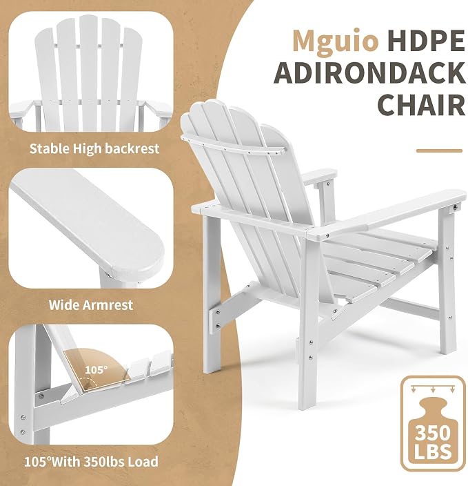 Oversized Stackable Adirondack Chair Set of 6, HDPE Fire Pit Chair | All-Weather - Image 5
