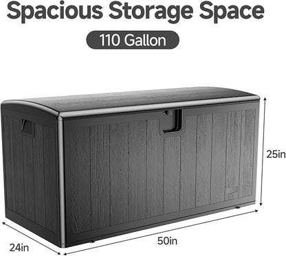 JEKO&JEKO 220 Gallon Outdoor Storage Box Set, 2-Pack 110 Gallon Plastic Deck Boxes with Lockable Lid for Patio, Garden Tools, Outdoor Cushions and Shoes, Black