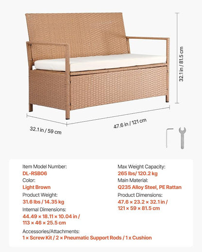 VEVOR Outdoor Storage Bench, 2-Person PE Rattan Storage Bench, 70 Gal Deck Box - Image 3