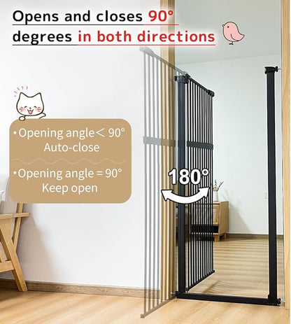 Lumizone Extra Tall Pet Gate 55.12" High Pressure Mounted 46.65"-50.78" Extra Wide (9 Sizes) 1.37" Gap for Cat Dog Stairs Doorway Hallway No Drilling Auto-Close (46.65"-50.78" W, Black)