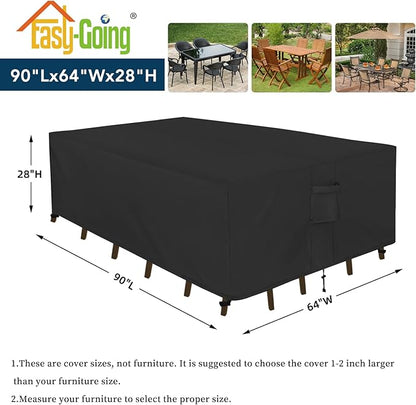 Easy-Going Rectangle Patio Furniture Cover Waterproof Outdoor Dining Table and Chair Cover Anti-UV Outside Sectional Sofa Set Covers (90"L x 64"W x 28"H, Black)