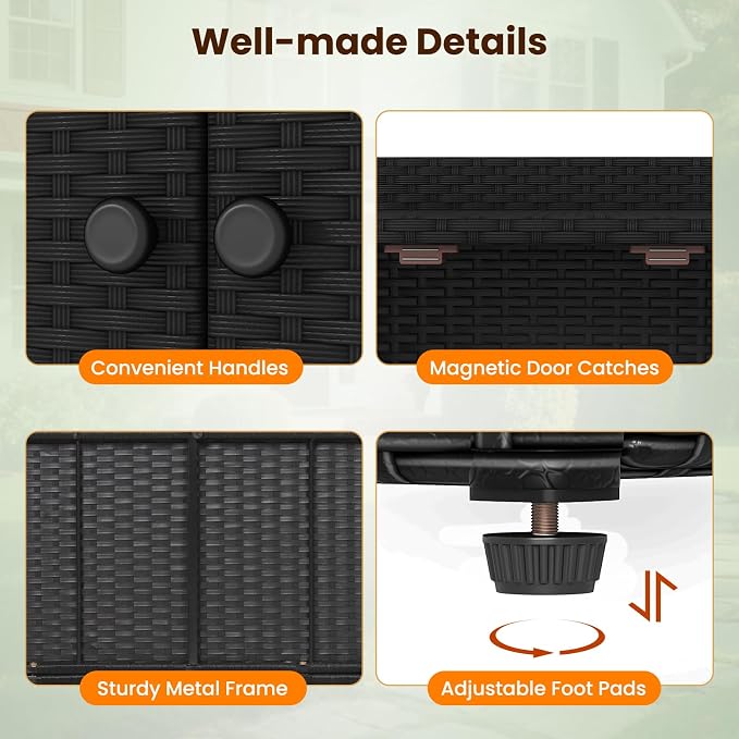 Tangkula Rattan Outdoor Storage Cabinet, Patiojoy Outdoor Cabinet - Image 7