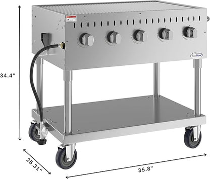 KoolMore 36 in. Commercial 5-Burner Mobile Outdoor Propane Grill in Stainless Steel (KM-CGM-36)