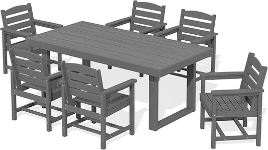 SERWALL HDPE Outdoor Dining Set for 6, 67'' All Weather Patio Dining Table and Chairs Set for Deck, Lawn, Gray