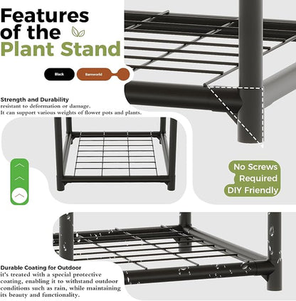 Bamworld Black Plant Stand Outdoor Metal Plant Shelf - Image 3