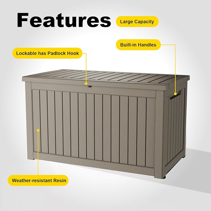 320 Gallon Large Outdoor Storage Box Waterproof, UV Resistant Resin Deck Box - Image 6