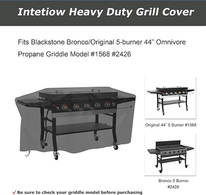 Grill Cover for Blackstone 5 Burner Griddle, for Black Stone Bronco 5-Burner 44 Inch Omnivore Propane Griddle, 600D Heavy Duty Waterproof Flat top Gas Grill BBQ Cover, Black