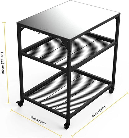 ooni Medium Modular Outdoor Table - 31x22x35 Inch Stainless Steel Pizza Oven Stand, Barbecue Cart, Outdoor Pizza Station