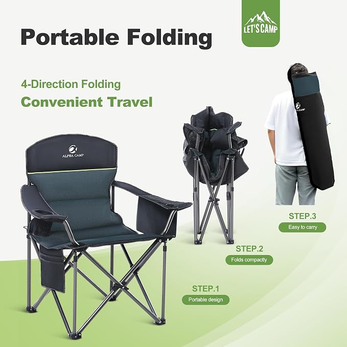 LET'S CAMP Folding Camping Chair Oversized Heavy Duty Padded Outdoor Chair | - Image 9