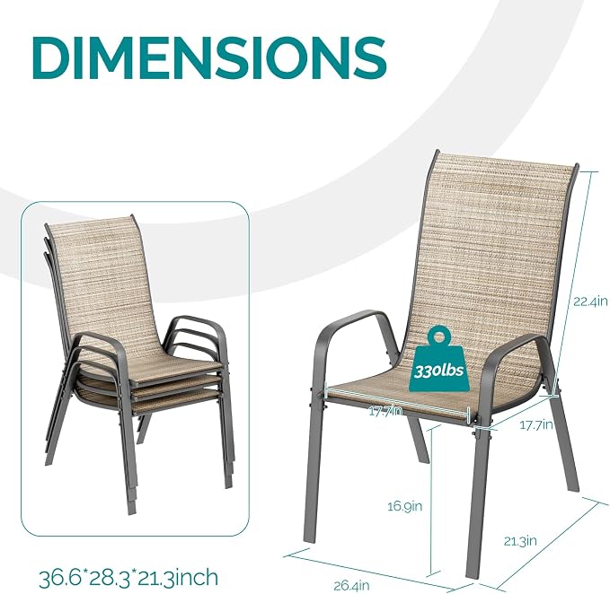 MAMIZO Patio Dining Chairs, Stackable Textilene Chair Set of 6, - Image 2