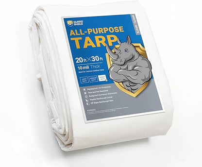 GUARD SHIELD Heavy Duty Tarp 20x30 Feet White Multi Purpose Thick Waterproof Poly Tarp Cover 10mil