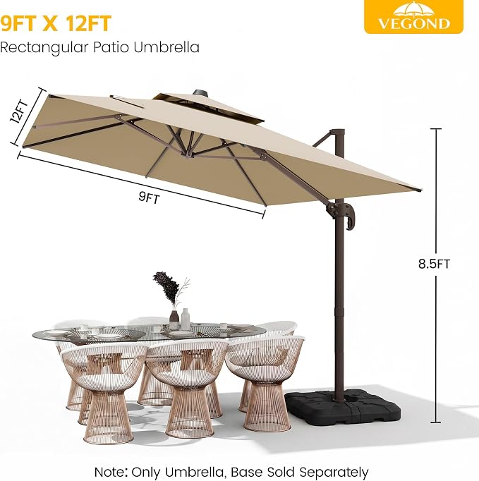 9x12 FT Patio Cantilever Umbrella, Rectangular Heavy Duty Offset Umbrella - Image 6