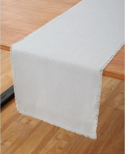 Solino Home Linen Light Grey Table Runner 48 Inches - Fringe, 100% Pure Linen Short Table Runner 14 x 48 Inch Ideal for Dresser and Coffee Tables - Spring, Easter