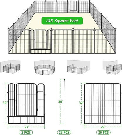Garden Fence with Gate Metal Fencing Outdoor for Yard, 32in x50ft 22 Panels Outdoor Dog Fence Temporary Fence for Dogs Outside, Rustproof Garden Fencing Flower Bed Edging for Patio