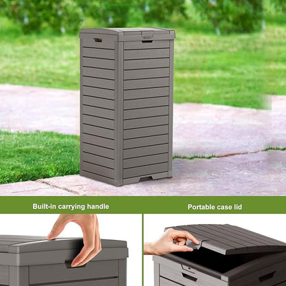 38 Gallon Outdoor Trash Can with lid,Waterproof,UV-Resistant Resin Garbage Can,Lockable Lid and Drip Tray,Trash Bin for Patio,Kitchen, Backyard and Deck(Grey)