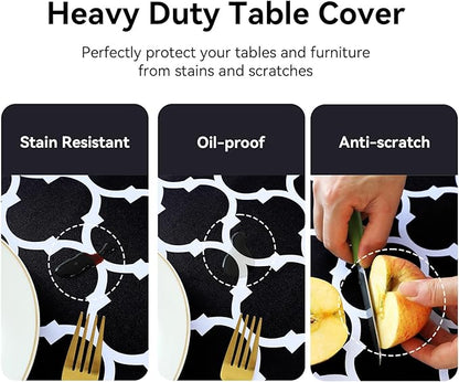 Romanstile Rectangle Plastic Tablecloth, 100% Waterproof Oil-Proof Checkered PVC Table Cloth, Heavy Duty Vinyl Table Cover for Dining, Camping, Picnic, Outdoor - 54 x 108 Inch, Moroco Black