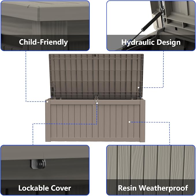 150 Gallon Outdoor Storage Box Resin Deck Box All Weather Waterproof Large - Image 5